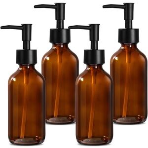 Amber glass soap dispenser set of 4 refillable bottles-8 fl oz